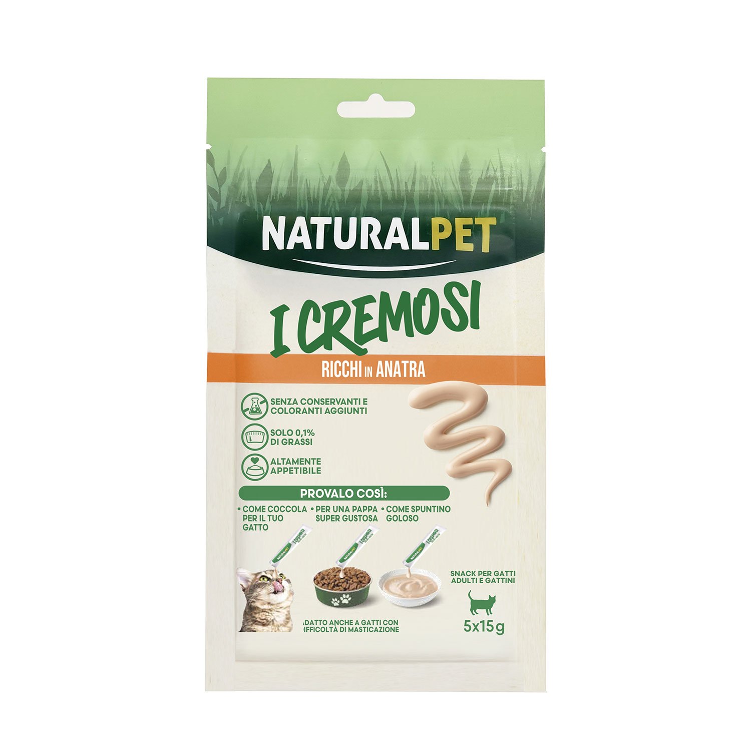 Naturalpet Cat Snack I Cremosi ricchi in Anatra 5x15gr