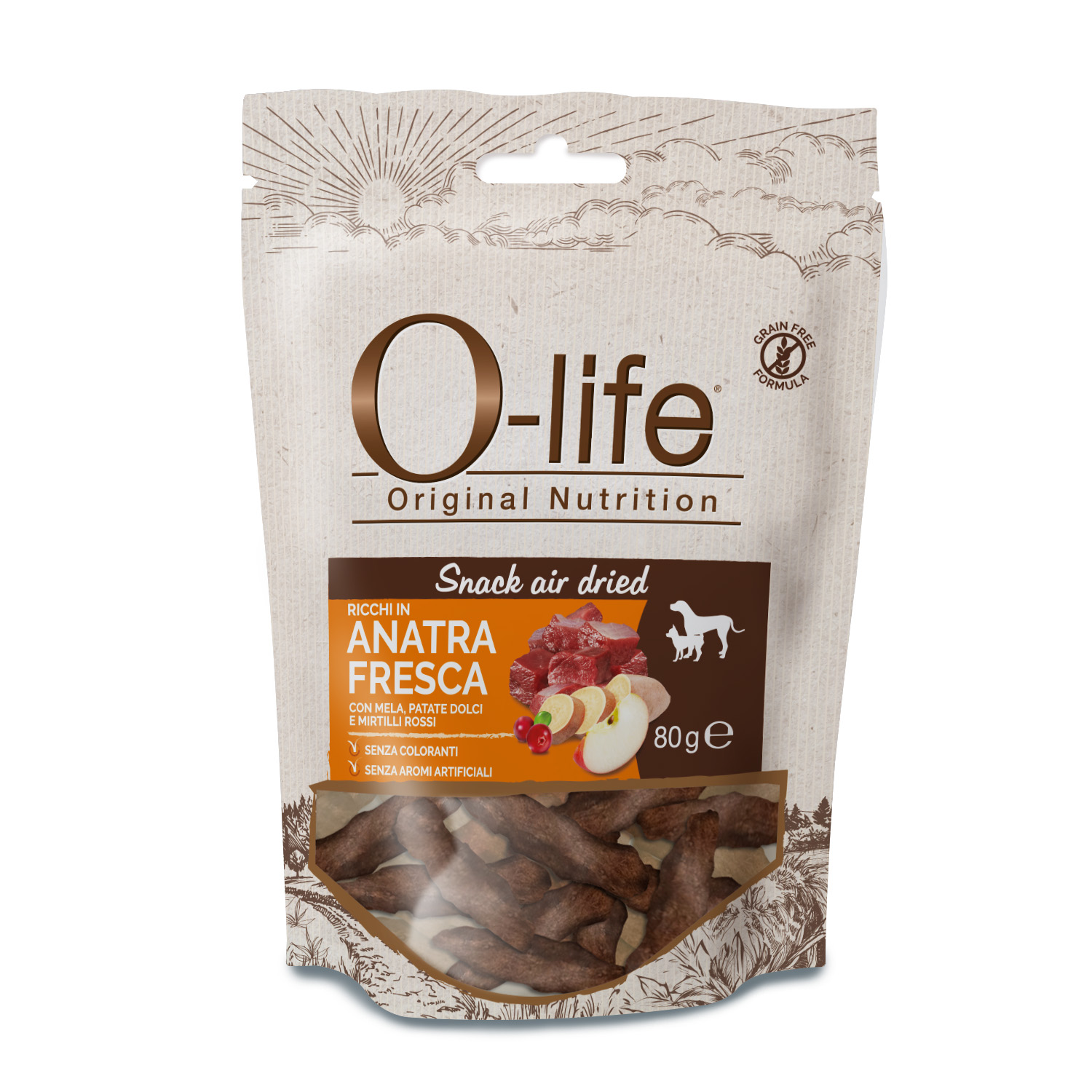 O-life Dog Snack Air Dried con Anatra 80 gr