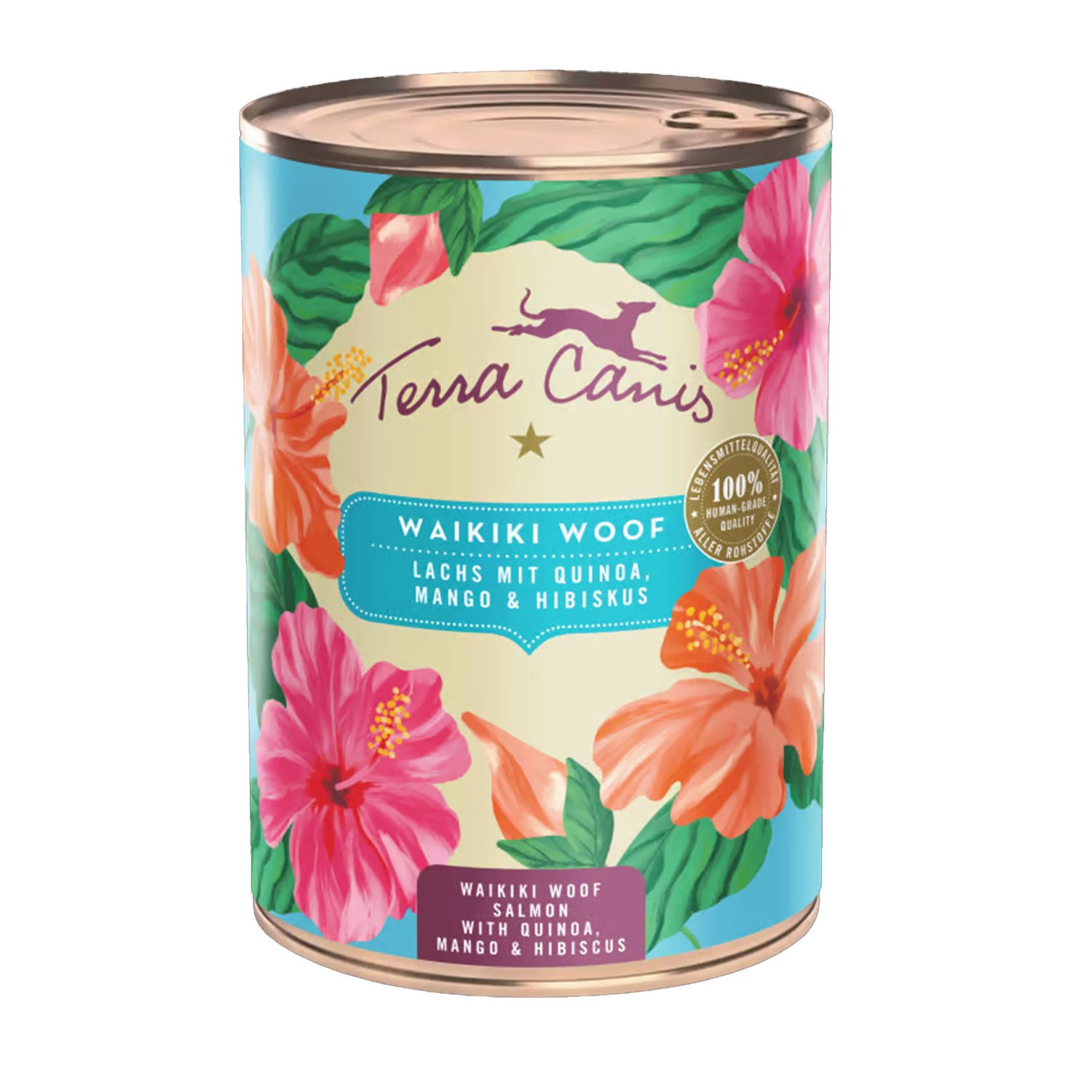 Terra Canis Dog menu flower Waikiki Woof Salmone con Quinoa, Mango e ibisco 400gr