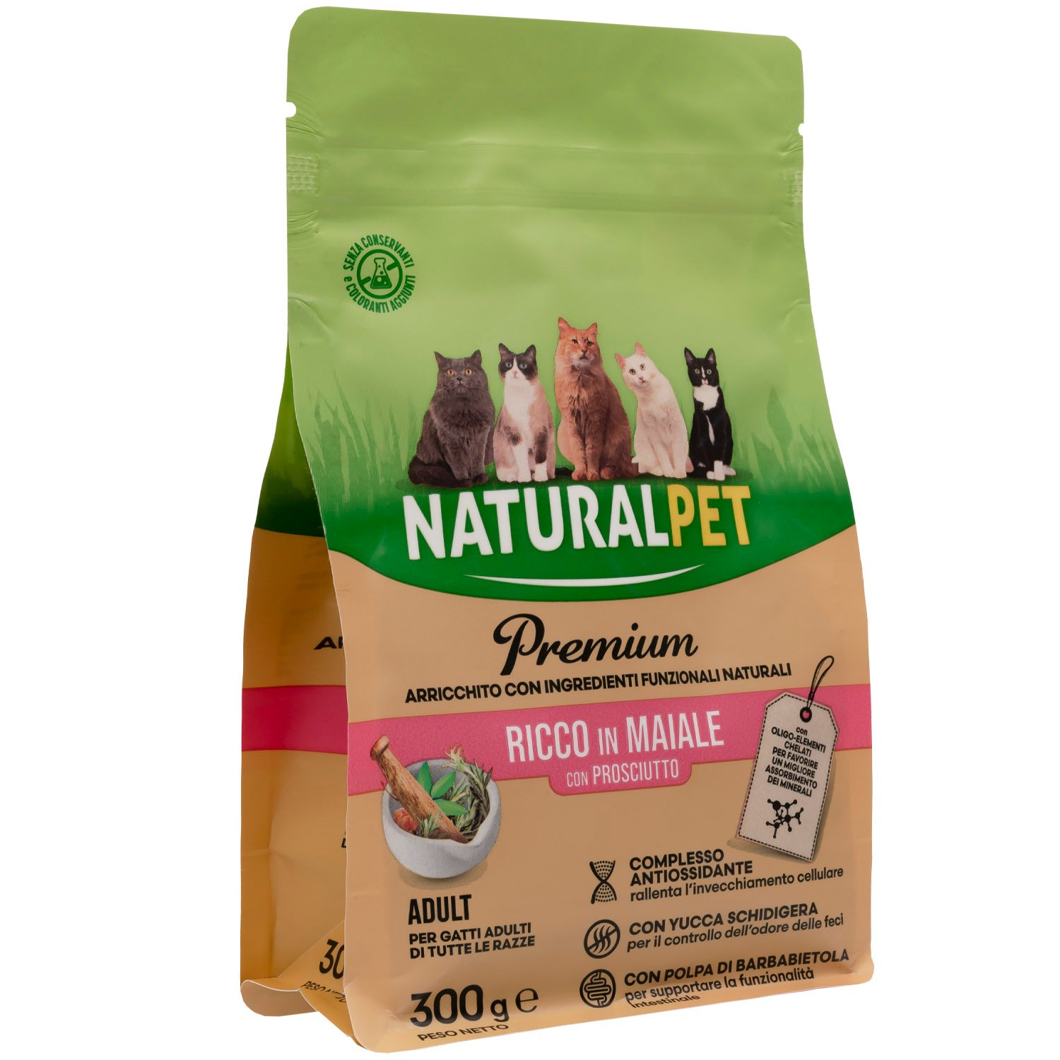 Naturalpet Premium Cat Adult ricco in Maiale con Prosciutto 300 gr