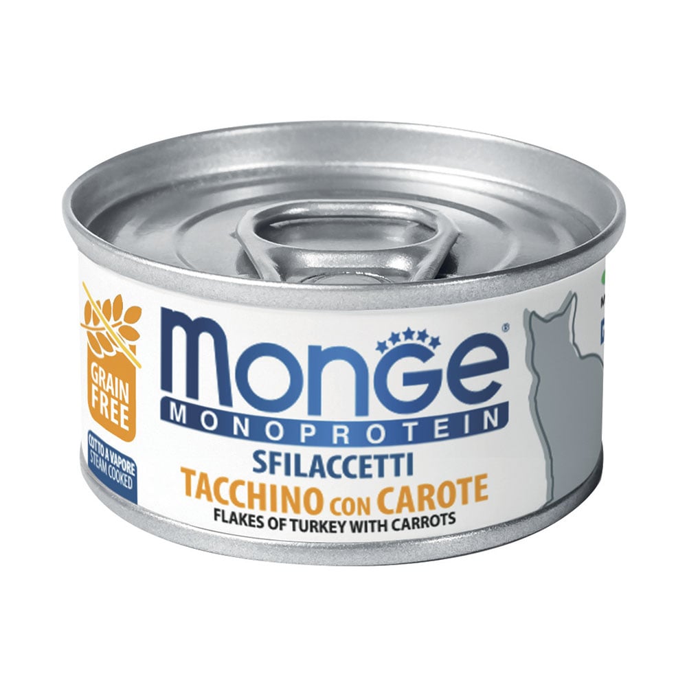 Monge Monoprotein per gatti adulti Sfilaccetti Tacchino con Carote 80 gr