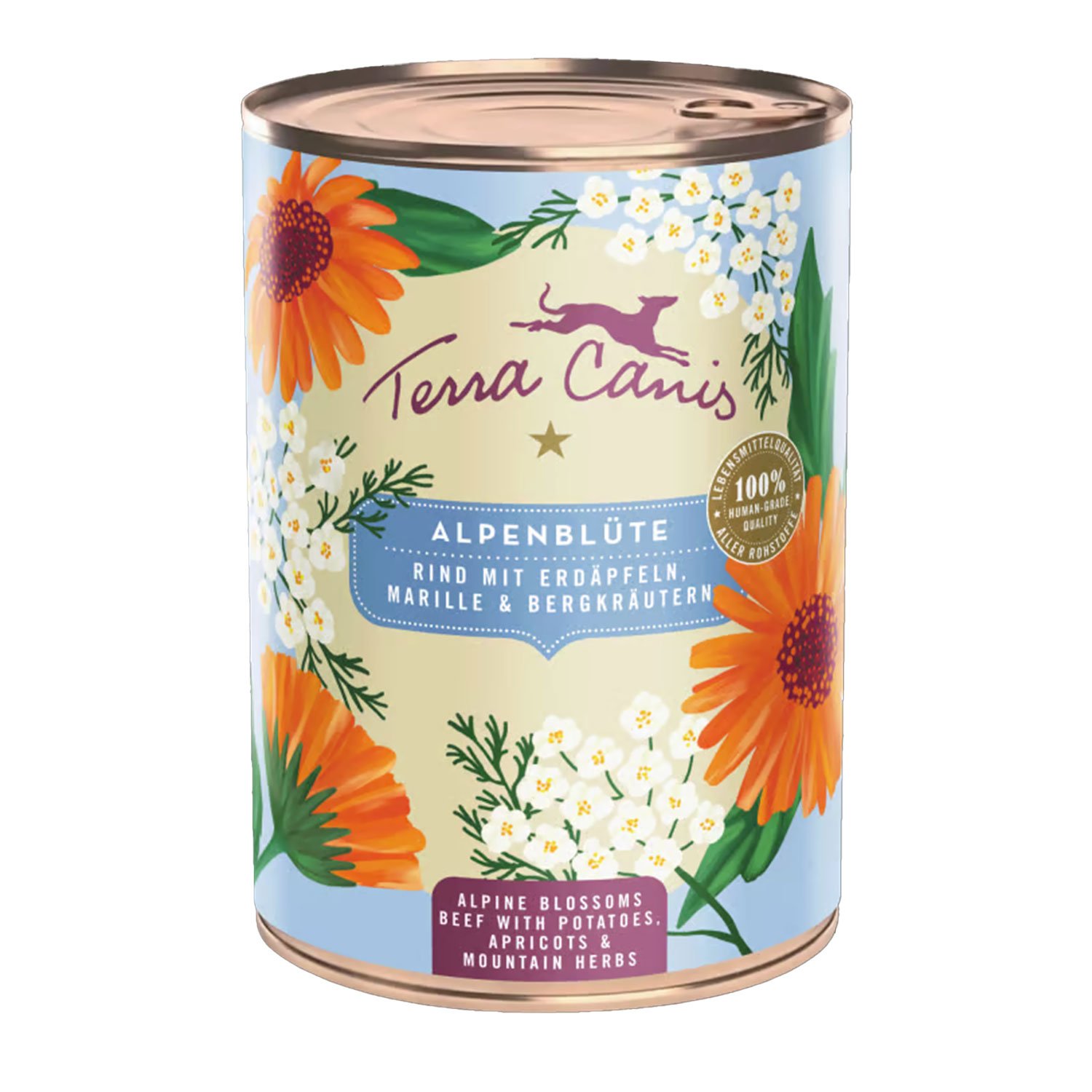 Terra Canis Dog menu flower Fiori Alpini Manzo con patate, albicocche ed erbe di montagna 400gr