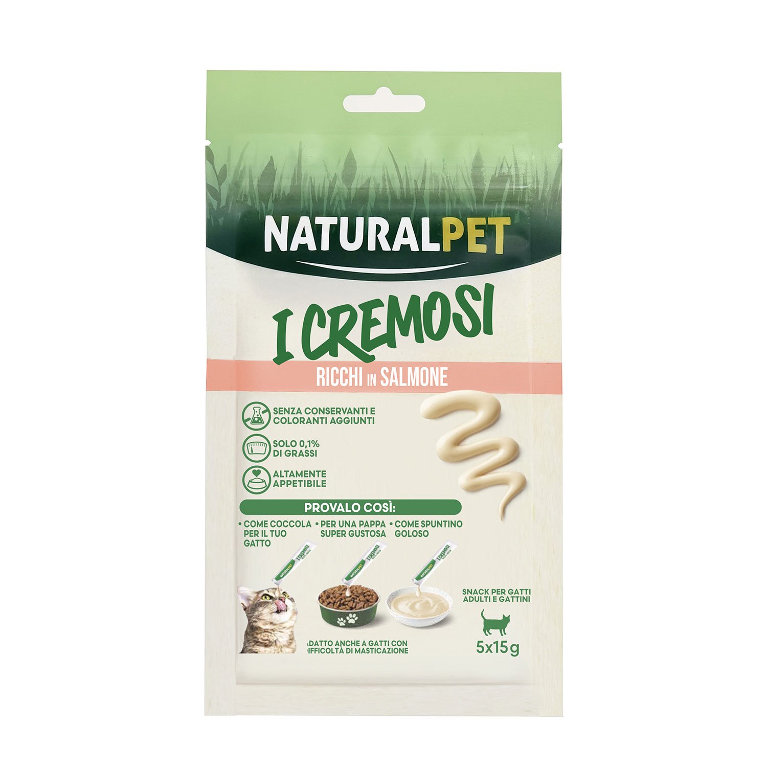 Naturalpet Cat Snack I Cremosi ricchi in Salmone 5x15gr