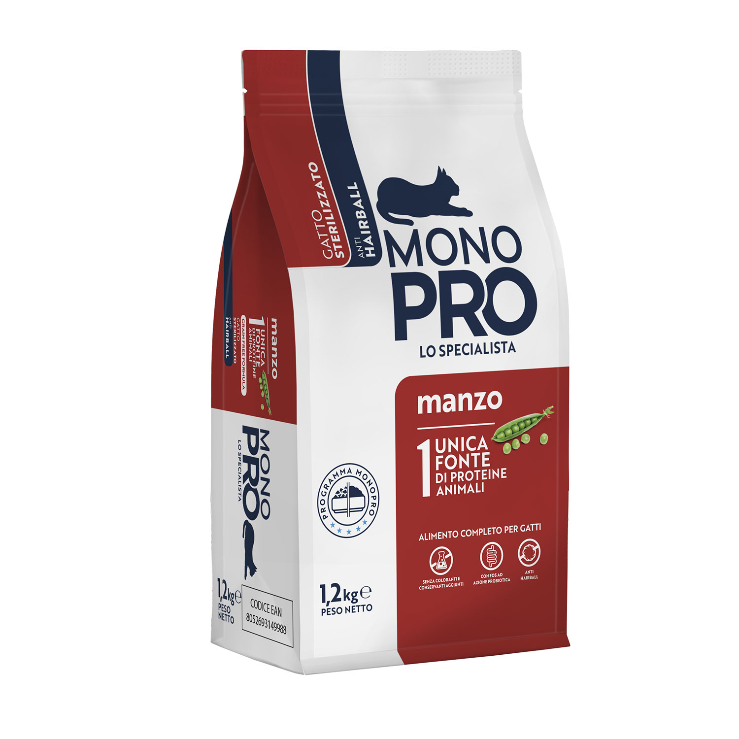 Monopro Cat Sterilised Anti Hairball Manzo 1,2kg