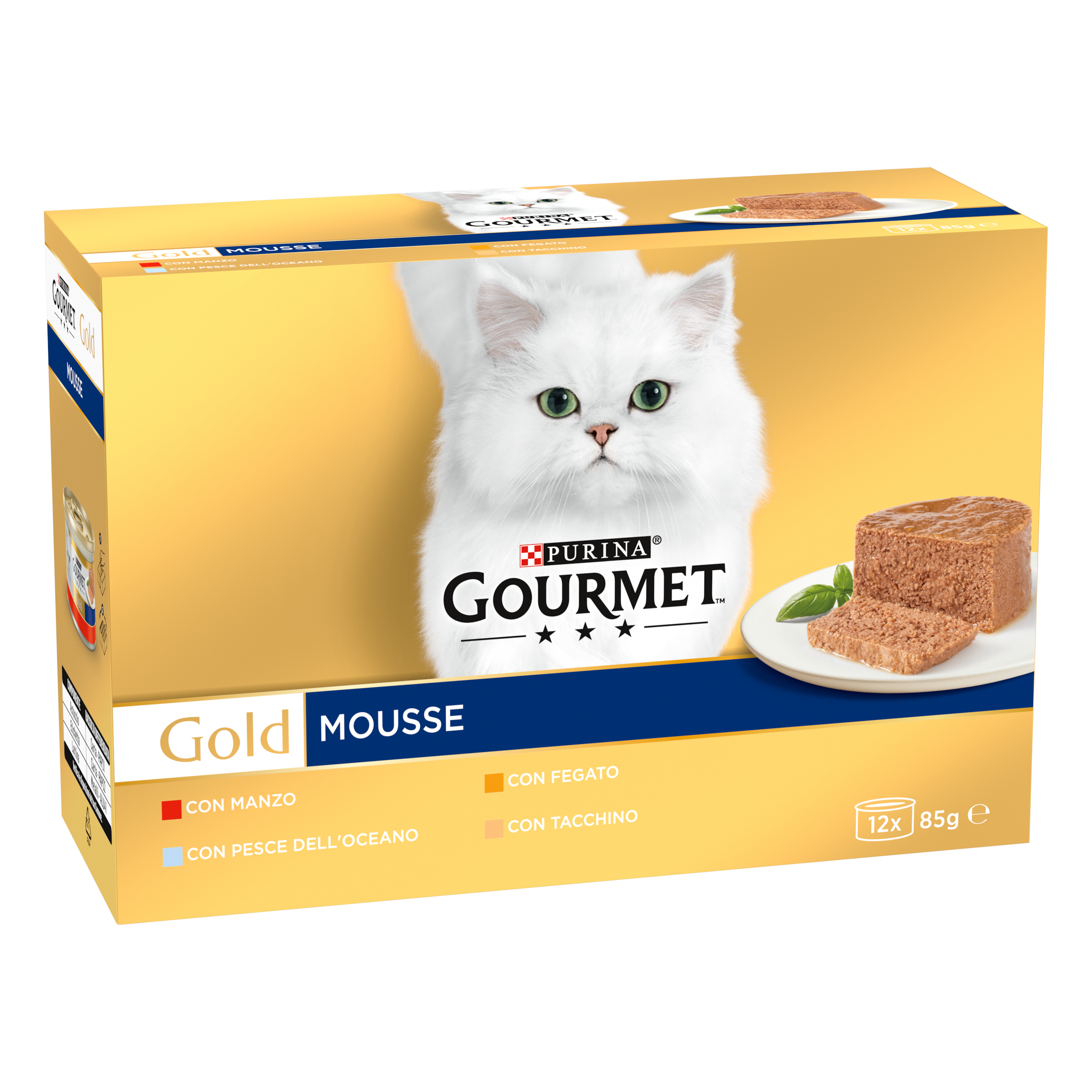 Gourmet Gold Cat Adult Mousse con Manzo, Pesce dell'Oceano, Tacchino, Fegato 12x85 gr img