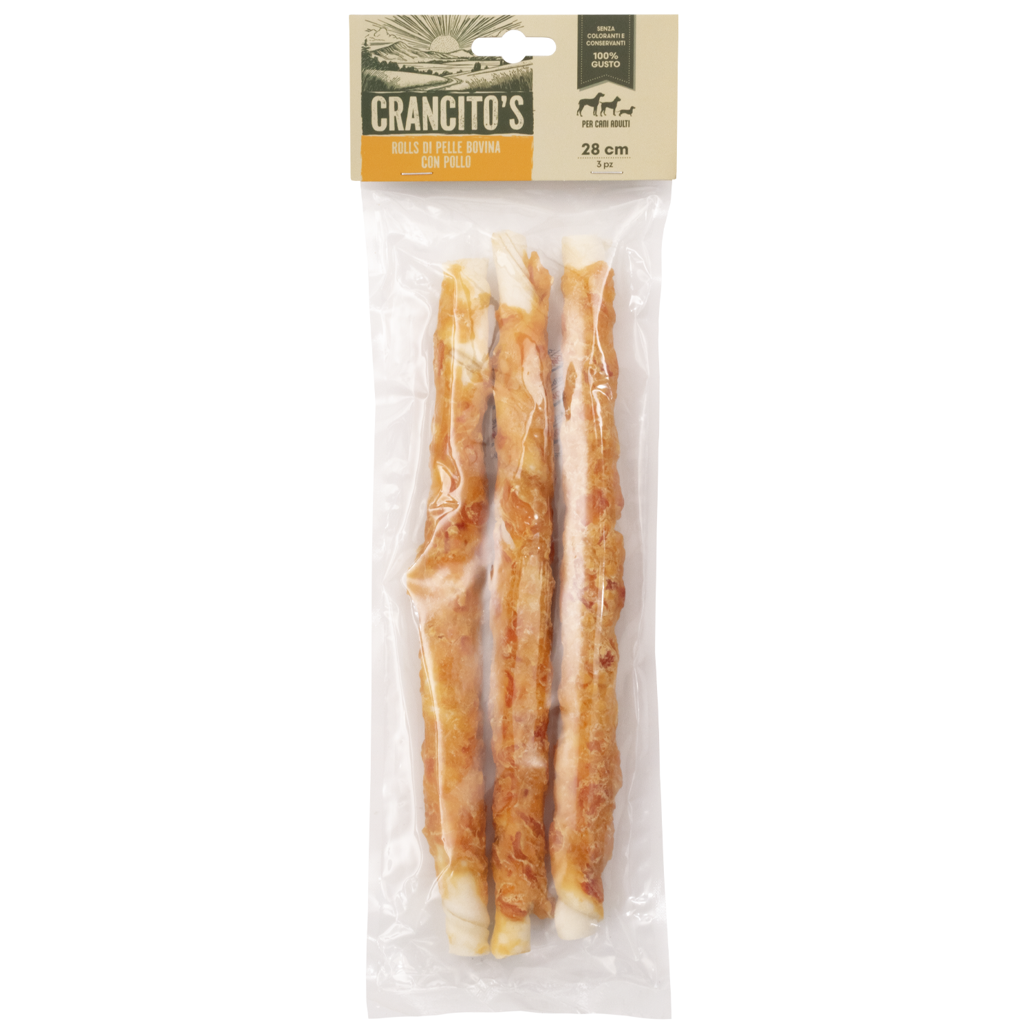 Crancito's Dog Adult Rolls di pelle bovina con pollo 28cm 3pz