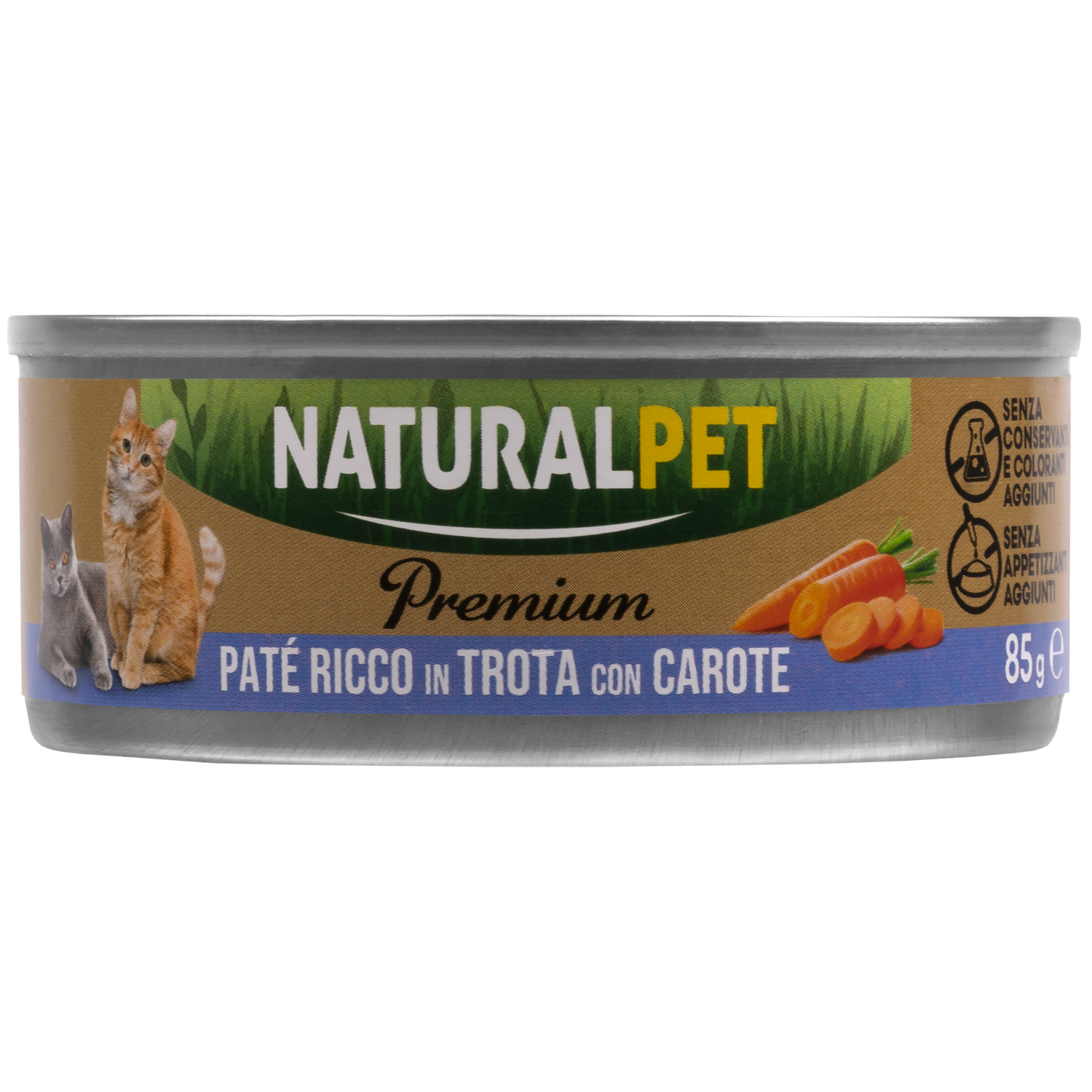 Naturalpet Premium Cat paté ricco in trota con carote 85gr
