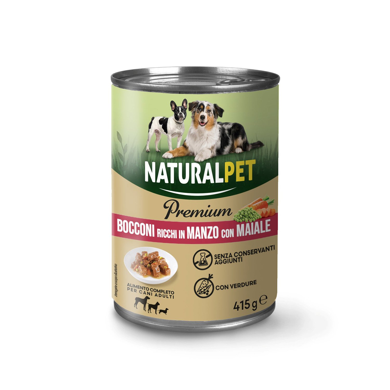 Naturalpet Premium Bocconi ricchi manzo con maiale 415gr