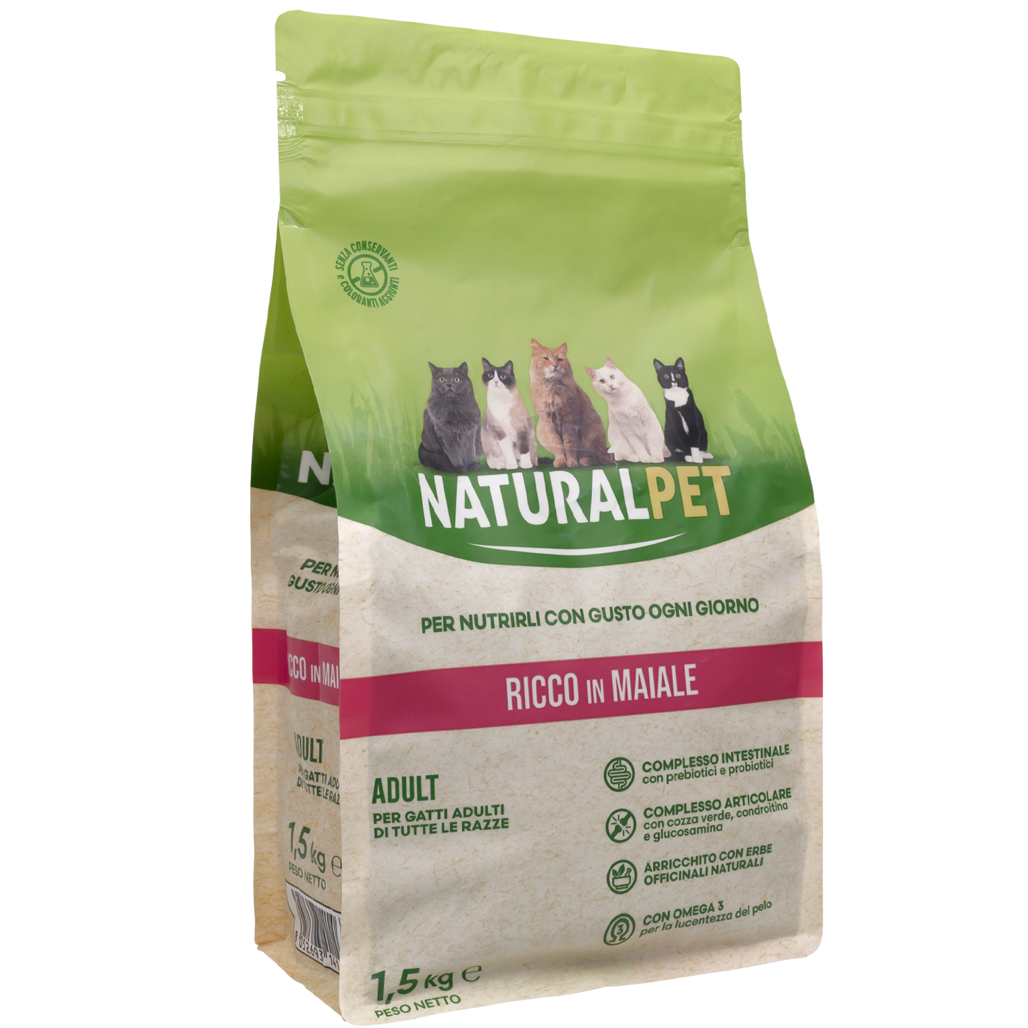 Naturalpet Cat Adult ricco in Maiale 1,5kg