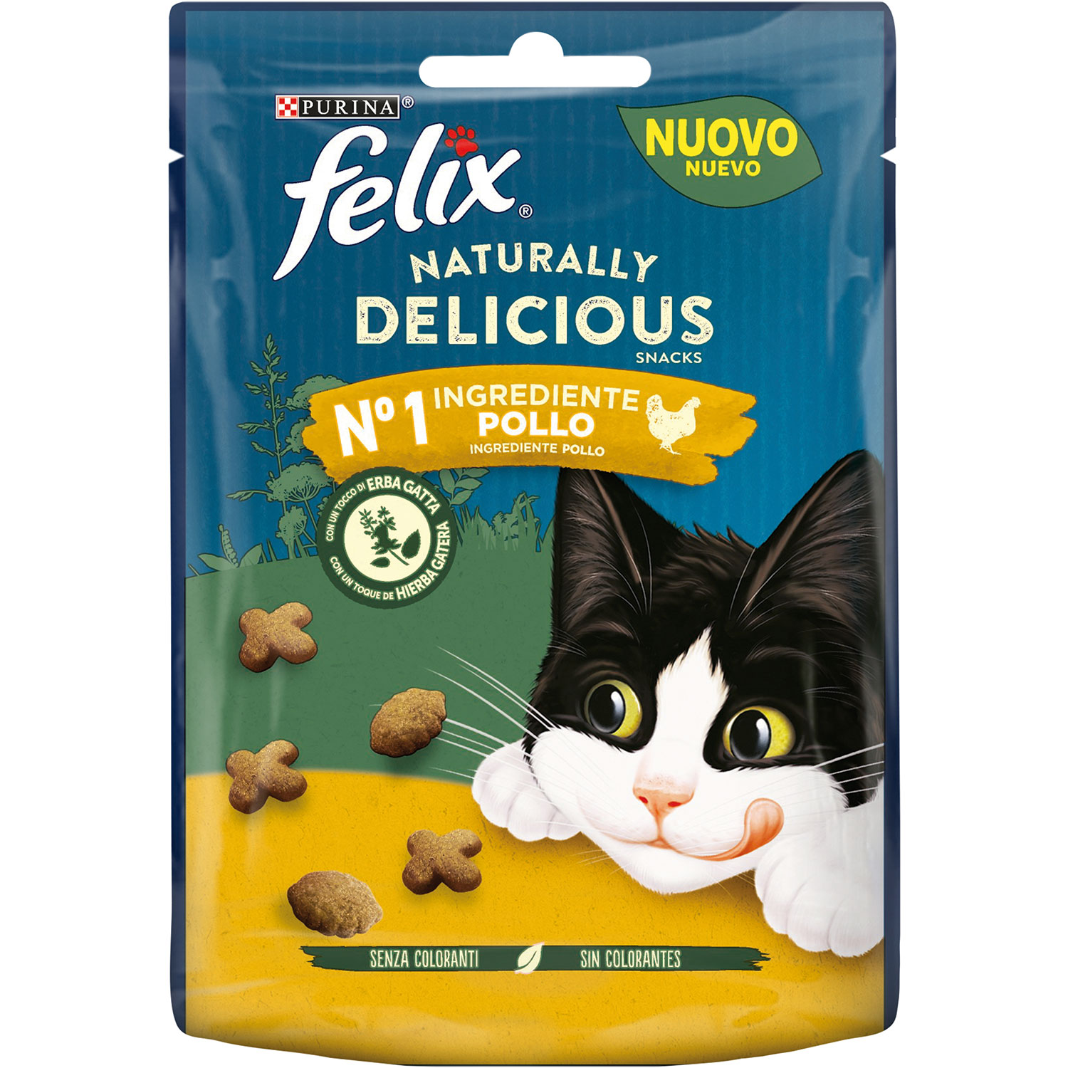 Felix Naturally Delicious Cat Snack con Pollo ed Erba gatta 50 gr