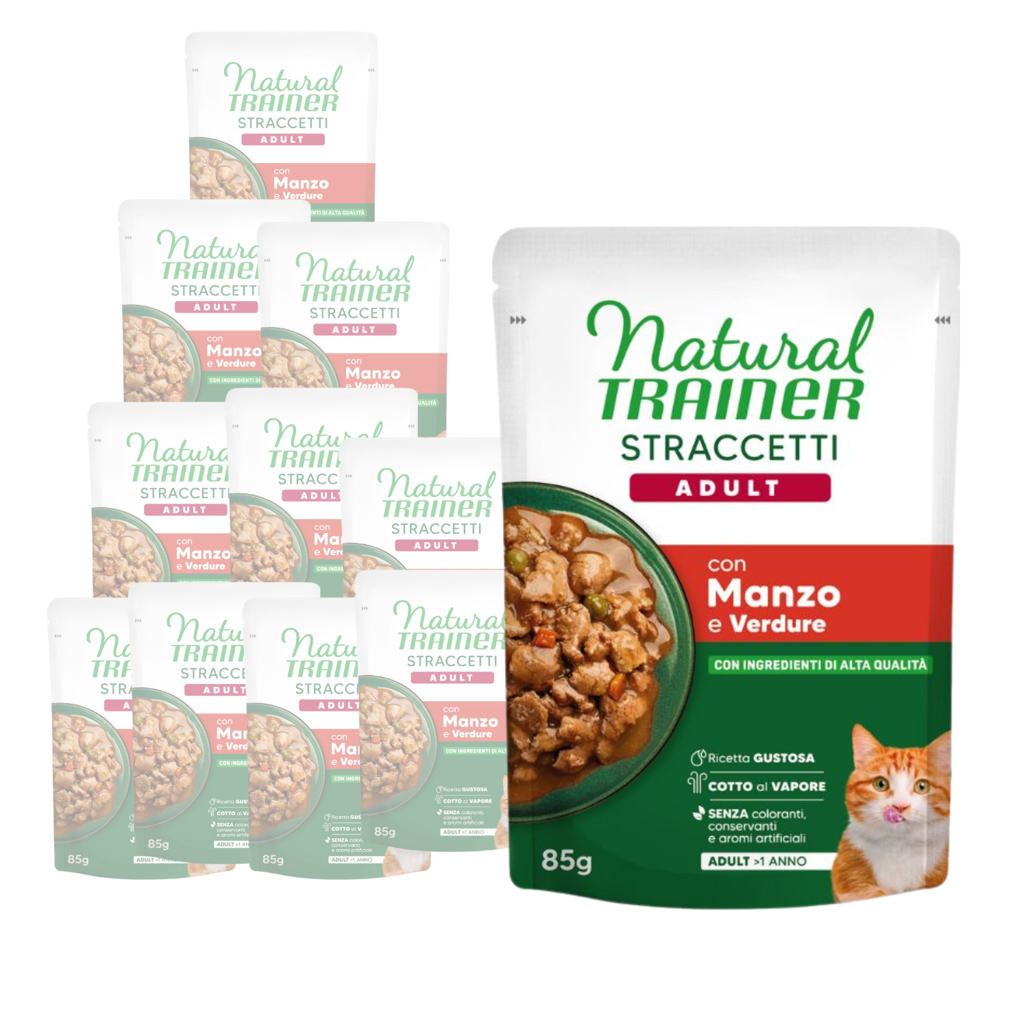 Natural Trainer Cat Adult straccetti con manzo 85gr img