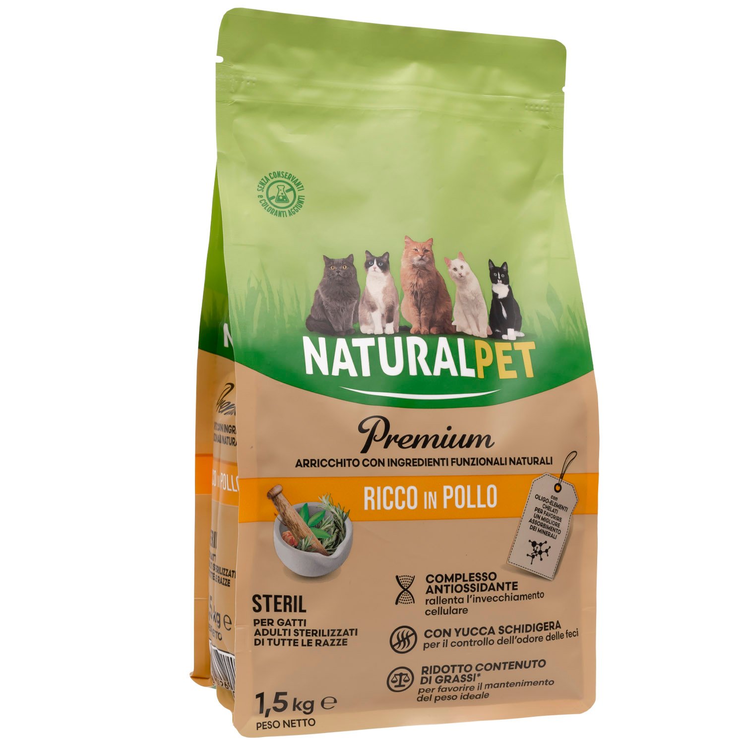 Naturalpet Premium Cat Adult Sterilised ricco in Pollo 1,5kg