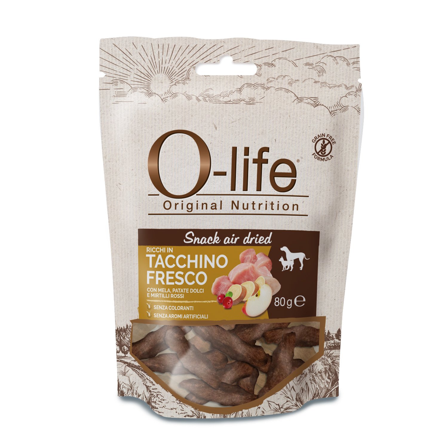O-life Dog Snack Air Dried con Tacchino Fresco 80 gr