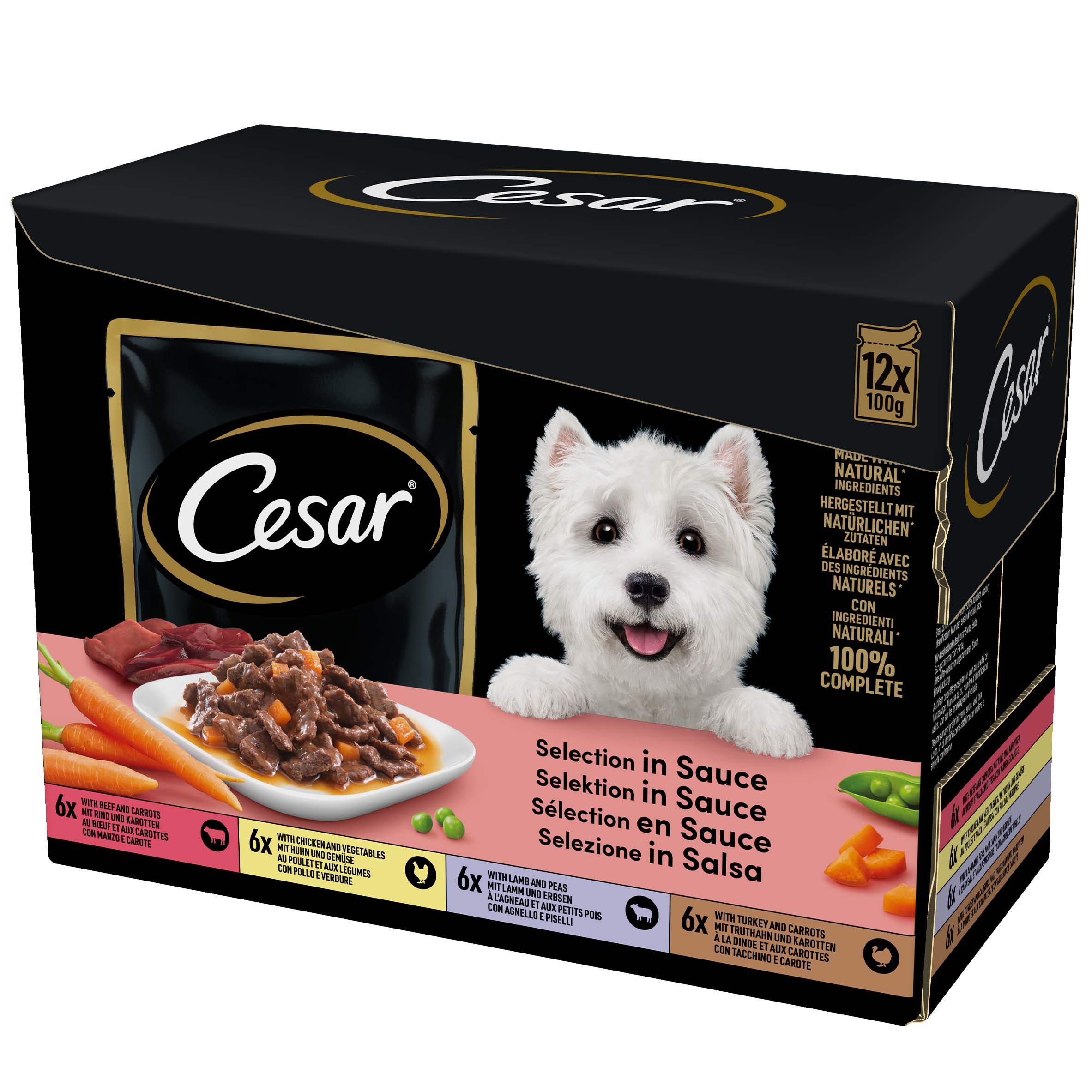 Cesar Dog Delizie del Giorno con Pollo e Verdure e Manzo e Carote in Salsa 12x100 gr