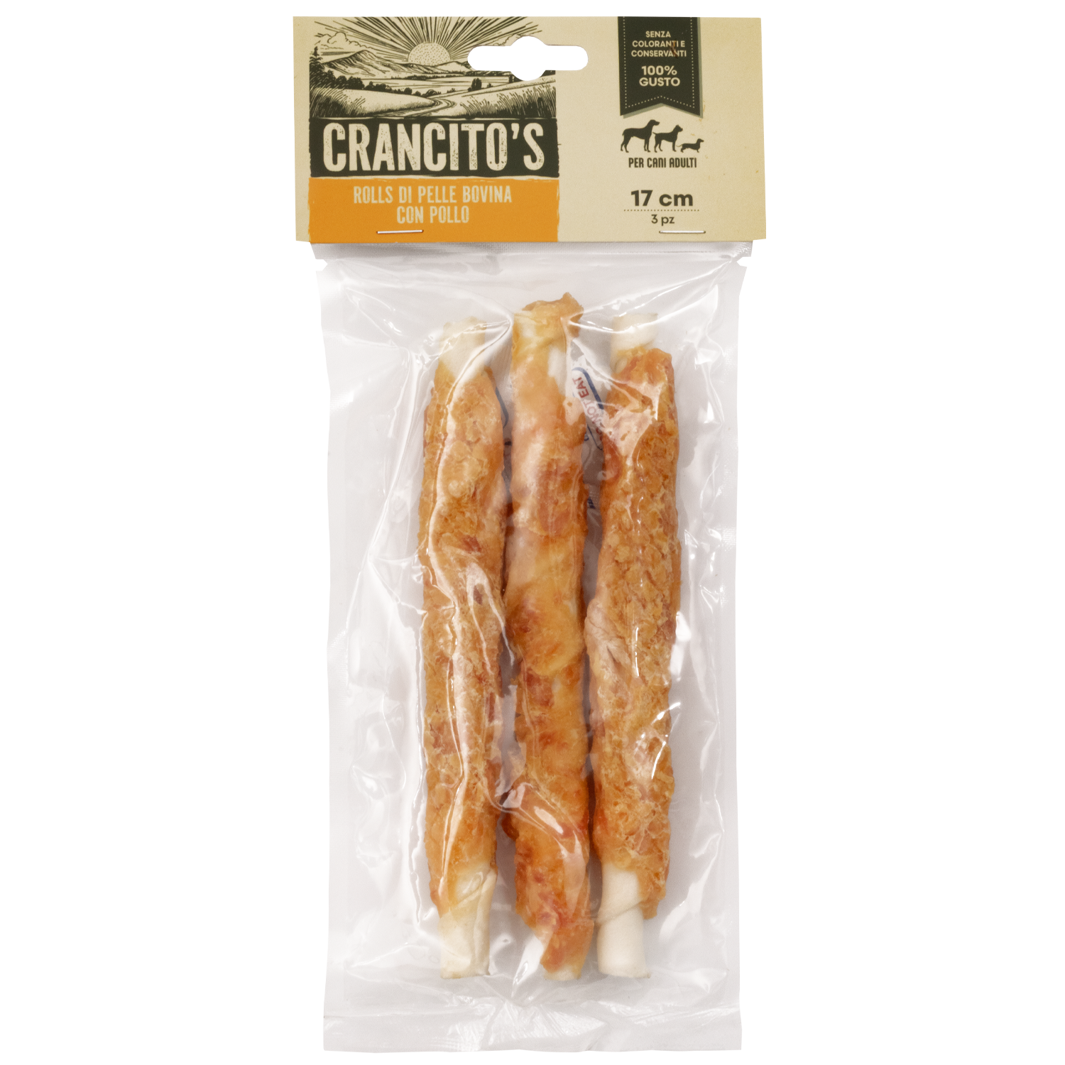 Crancito's Dog Adult Osso annodato di pelle bovina con pollo 17cm 3pz