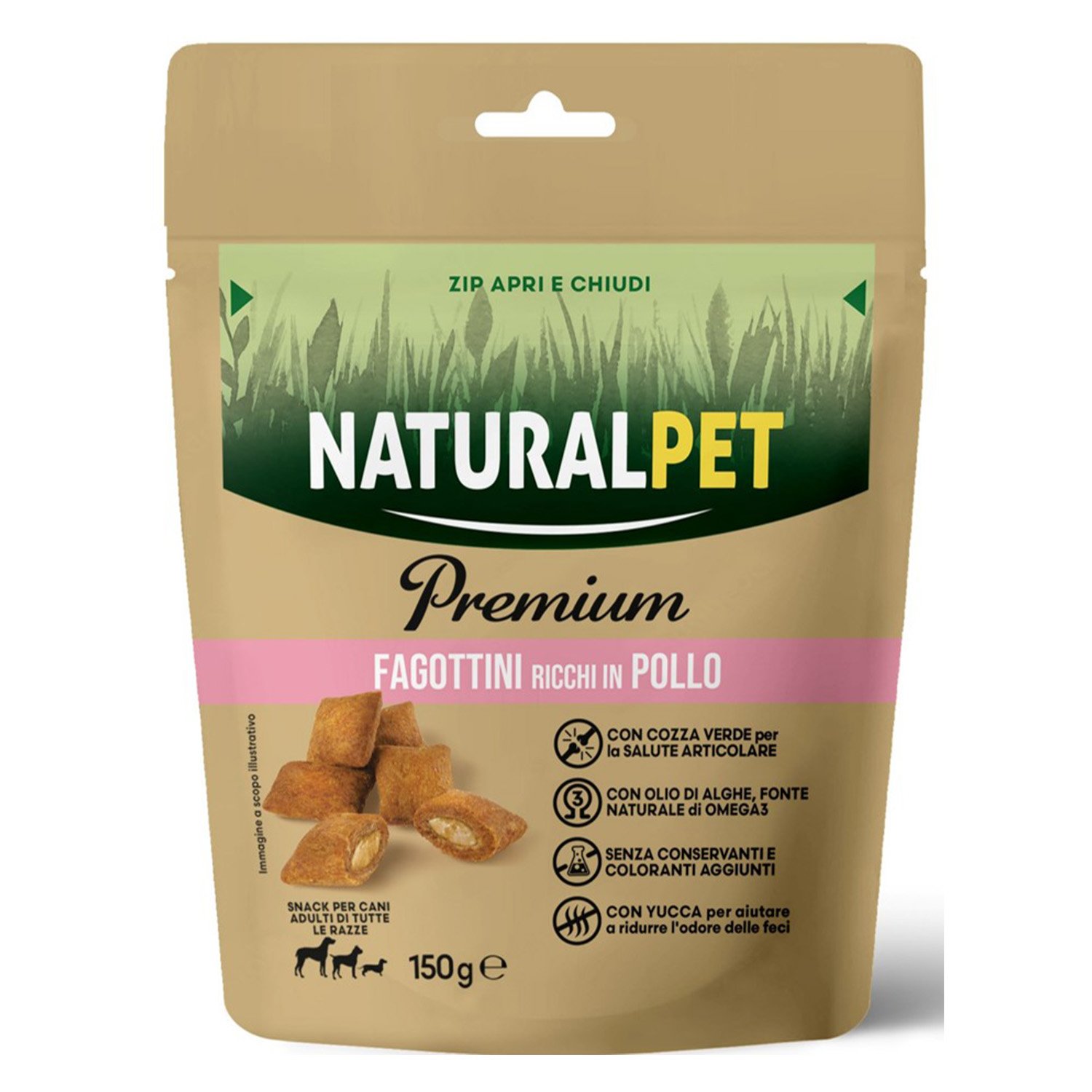 Naturalpet Premium Dog Adult Snack Fagottini ricchi in Pollo Low fat 150gr