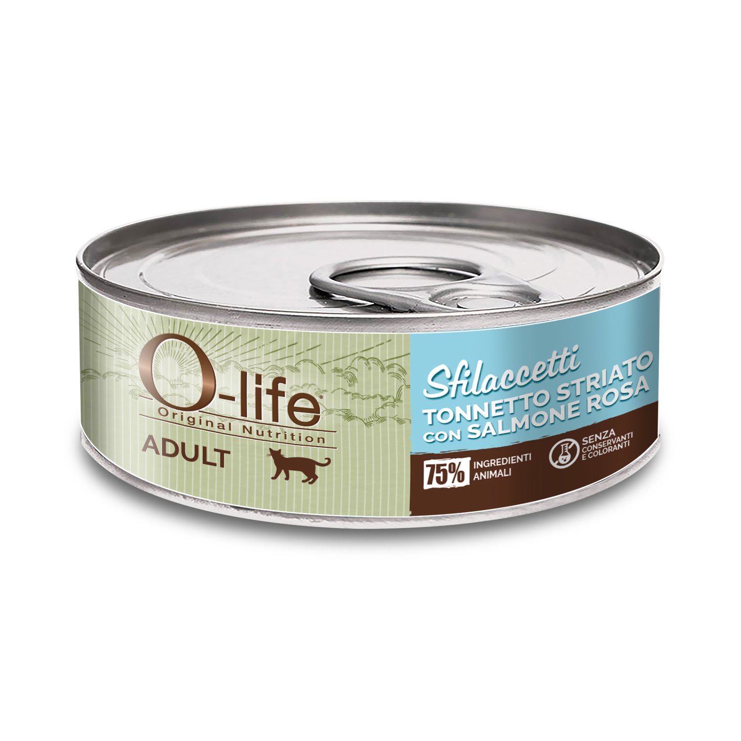 O-life Cat Adult Sfilaccetti Tonnetto Striato e Salmone Rosa 70 gr