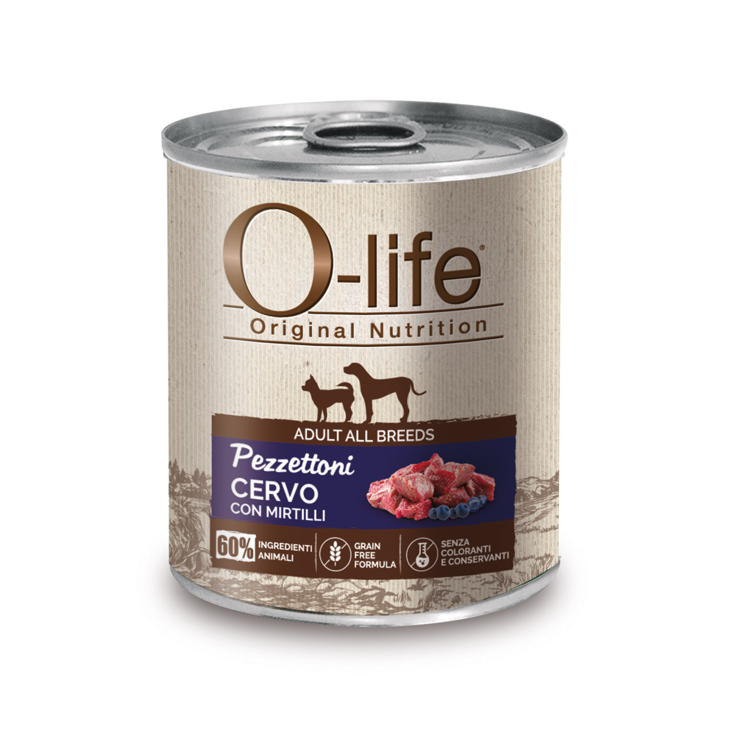 O-life Dog Adult All breeds Pezzettoni Cervo con mirtilli 400gr