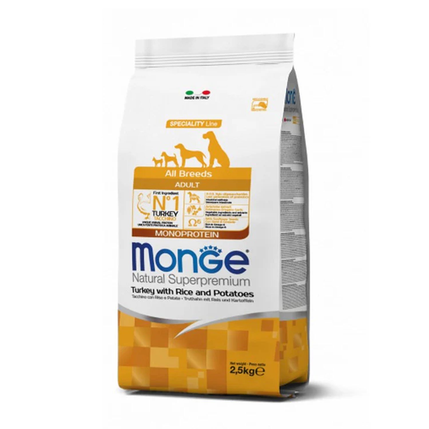 Monge Natural Superpremium Dog All breeds Monoprotein Tacchino con riso e patate 2,5 kg